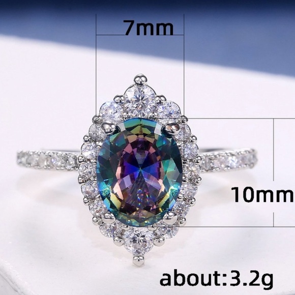 💍NEW 925 STERLING SILVER MYSTIC TOPAZ HALO RING💍 - Picture 9 of 9